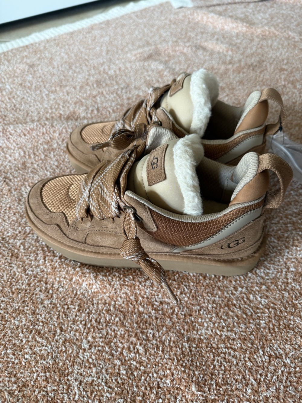 UGG plush Chestnut Suede Shearling-Trim Lace-Up Sneakers - Picture 7 of 9